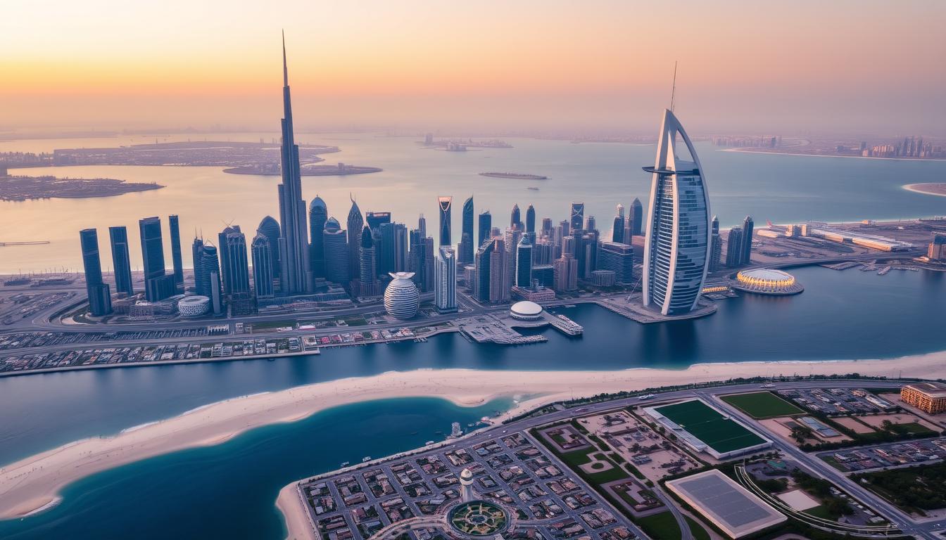 Dubai cityscapes helicopter view