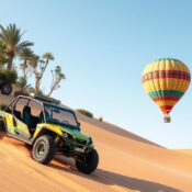 eco-friendly travel Dubai, sustainable desert activities, dune buggy vs balloon