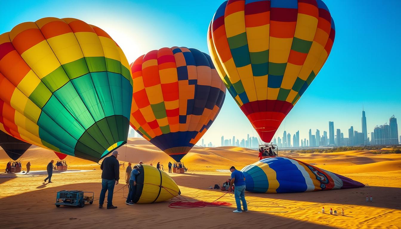 hot air balloon preparation process, adventure balloon setup Dubai