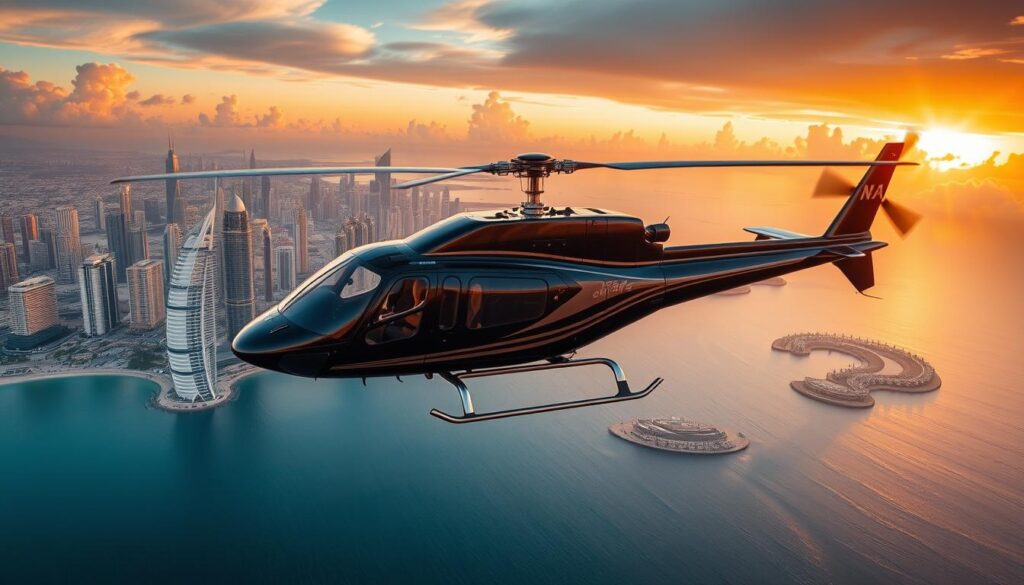 luxury helicopter sunset Dubai