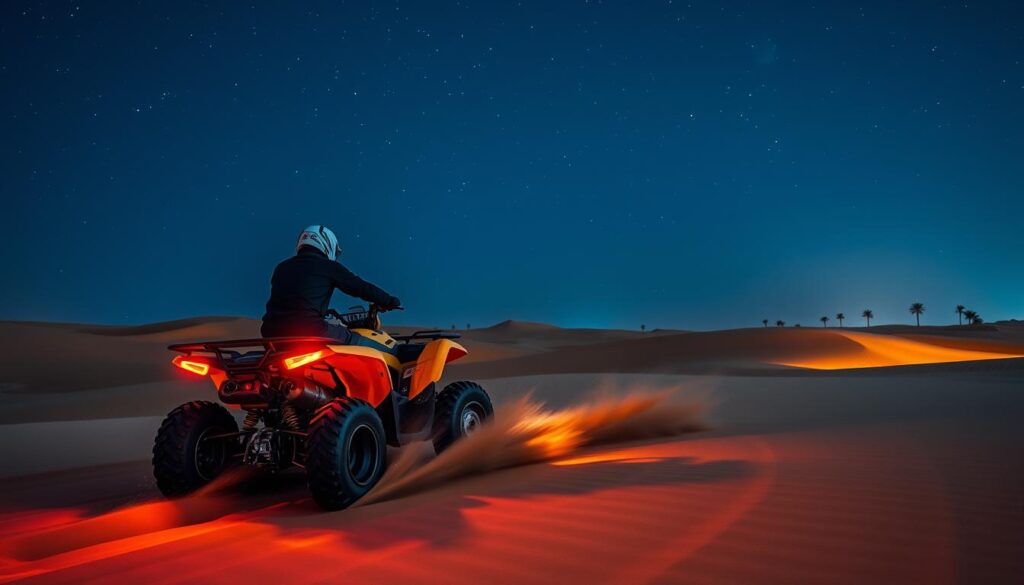 night quad biking Dubai, evening quad tours, Dubai nightlife activities