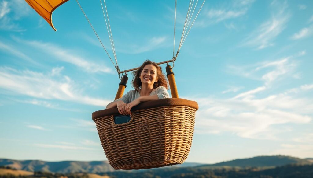 Does someone go with you in a hot air balloon?