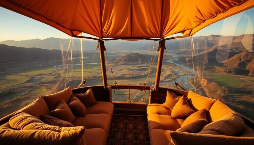 Where do passengers sit in a hot air balloon?